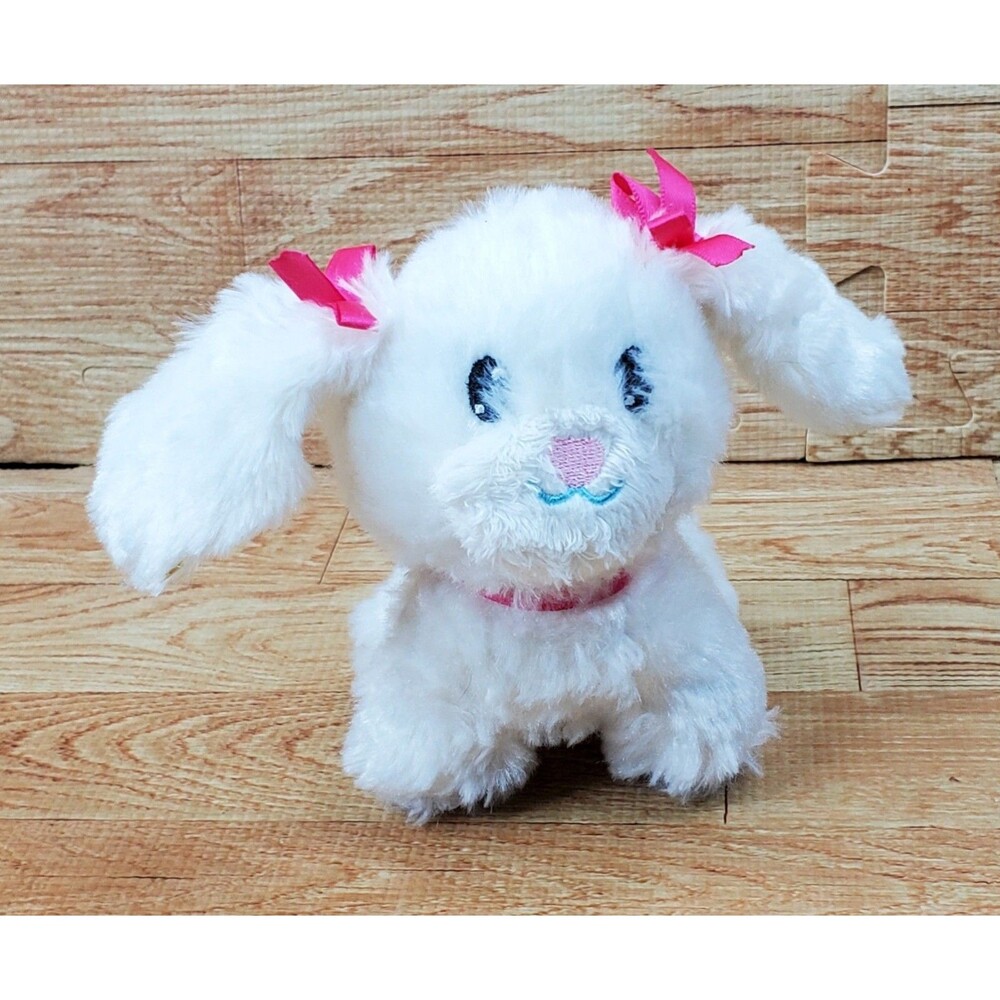 Puppy Dog White Pink Bow Jakks Pacific 5" Plush Stuffed Animal Toy